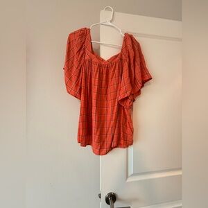 St. John's Bay Orange Plaid Square-Neck Blouse